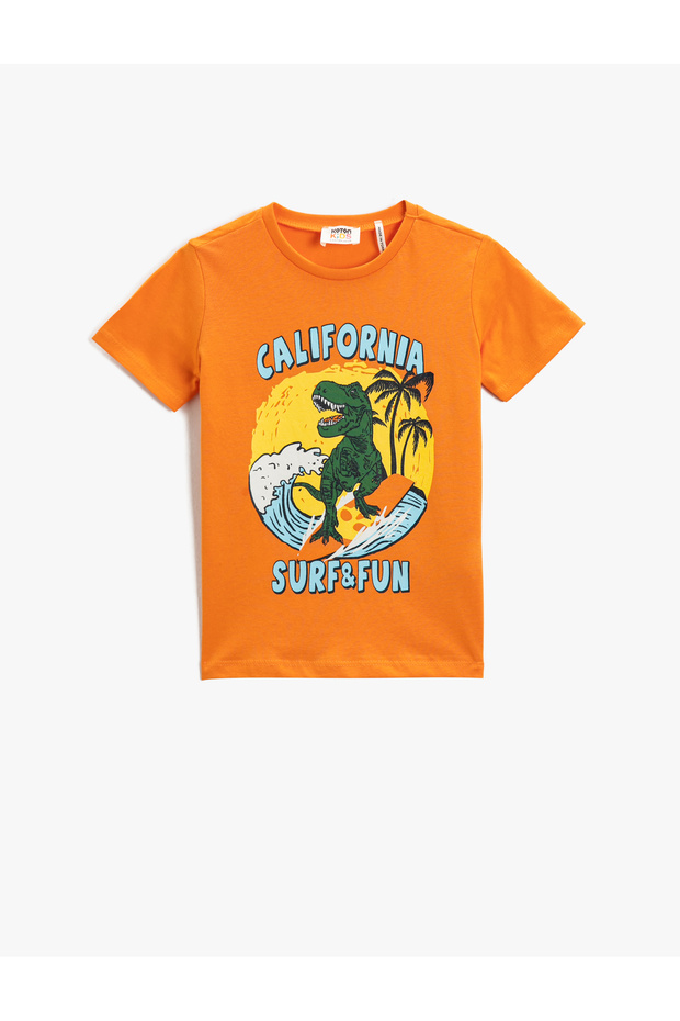 Dinosaur Printed Short Sleeve T-Shirt Crew Neck Cotton