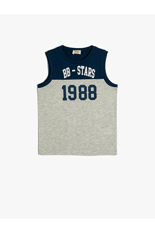 قميص بدون أكمام مطبوع بدون أكمام وياقة دائرية من القطن