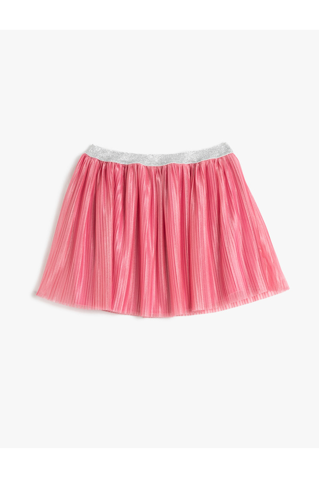 Mini Skirt Pleated Lined Shiny Elastic Waist