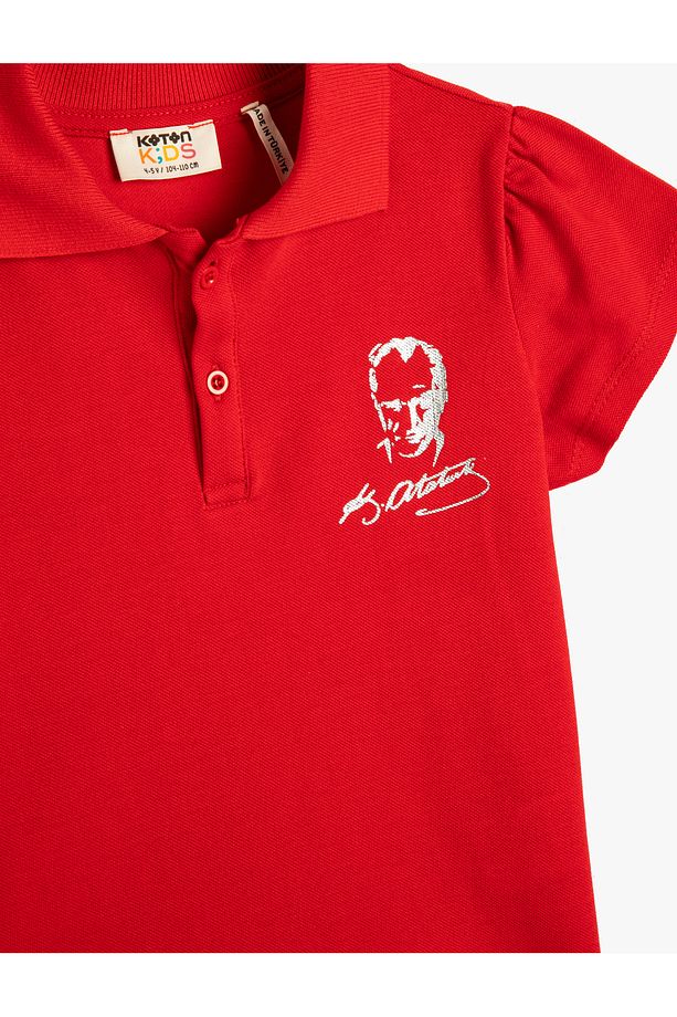 Atatürk Baskılı Tişört Polo Yaka Düğmeli Kısa Kollu Pamuklu - 3