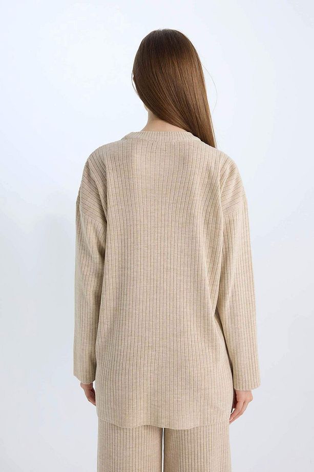 Relax Fit Bisiklet Yaka Basic Düz Triko Tunik Kazak E2938ax24wn - 7