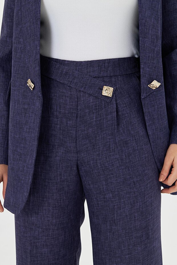 Kare Düğmeli Yünefekt Takım Lacivert Desenli - 7