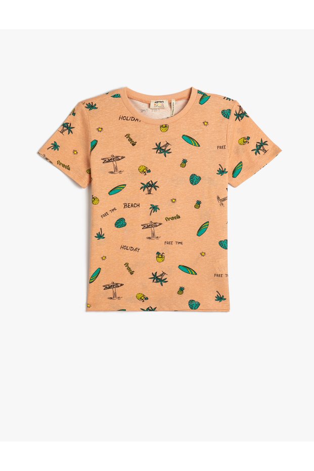 T-Shirt Printed Short Sleeve Crew Neck Cotton