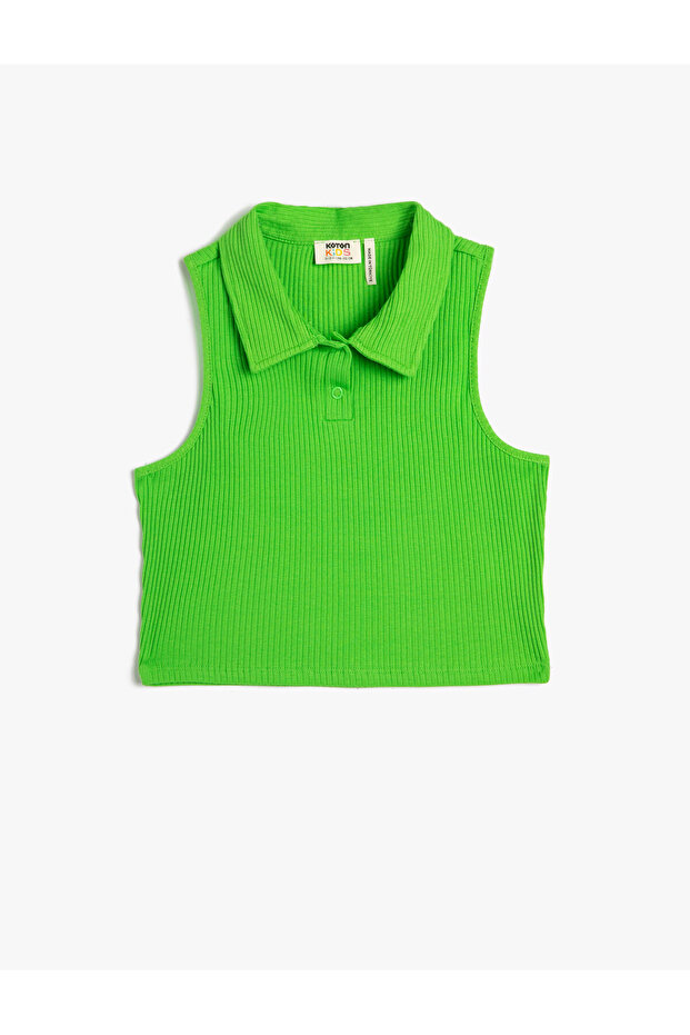 Polo Neck Crop Top Sleeveless Cotton Ribbed