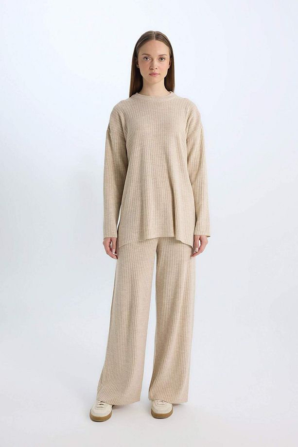 Relax Fit Bisiklet Yaka Basic Düz Triko Tunik Kazak E2938ax24wn - 2