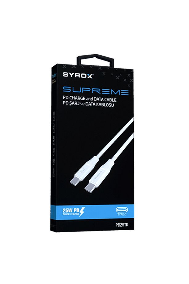Grz Life Syrox PD25TK Type-C to Type-C PD 25W Hızlı Data/Şarj Kablosu 1mt Beyaz - 1