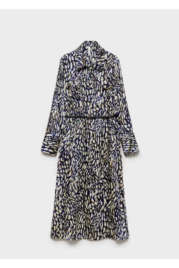 Desenli saten elbise - 3