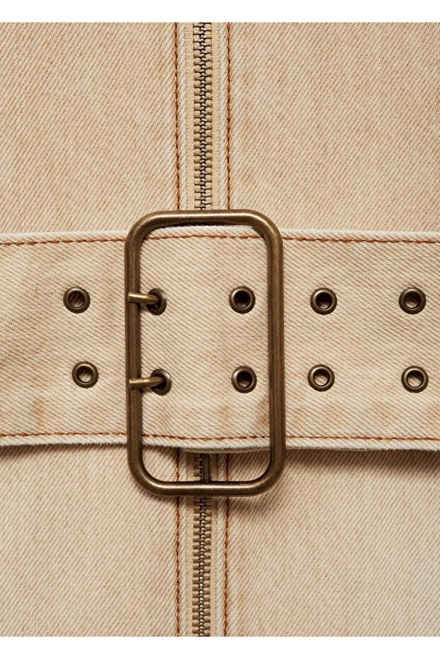 Kemerli denim elbise - 8