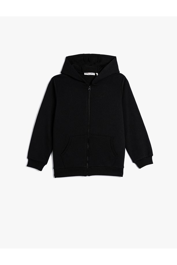Sweatshirt Fermuarlı Kapşonlu Basic Kanguru Cepli Şardonlu - 1