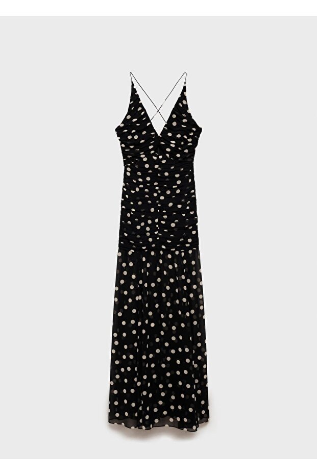 Puantiyeli drapeli elbise - 3