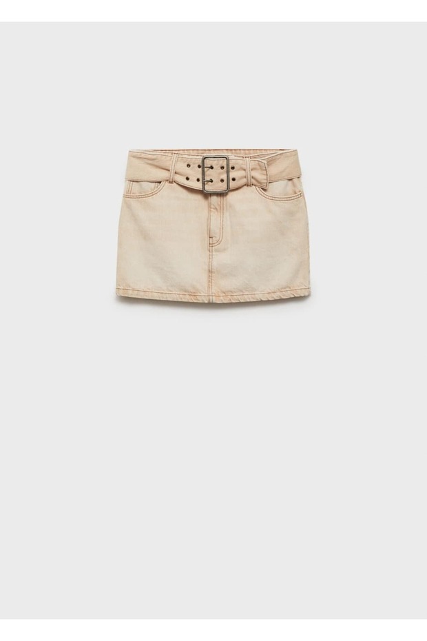 Kemerli denim mini etek - 3