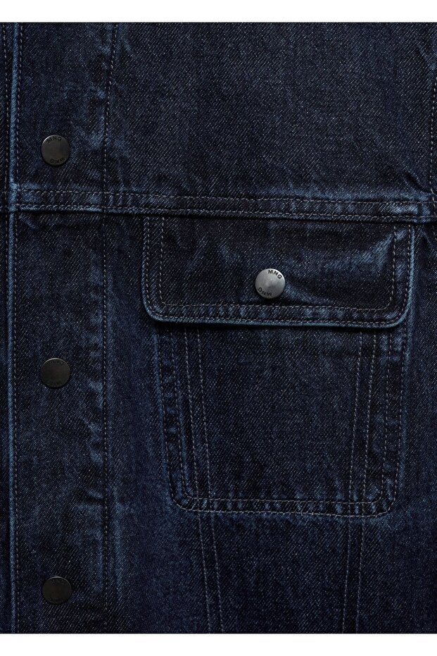 Kürk yakalı denim mont - 7