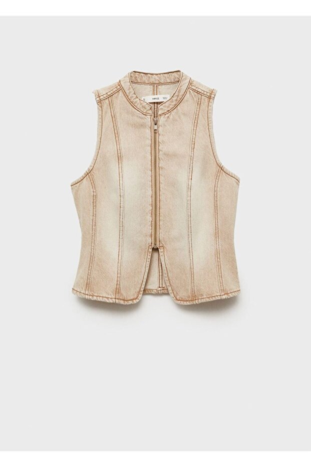 Fermuarlı denim bluz - 3