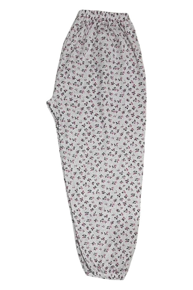 Women's Winter Mother Patterned Long Elastic Waist Combed Cotton Sleepwear Ankle Elastic