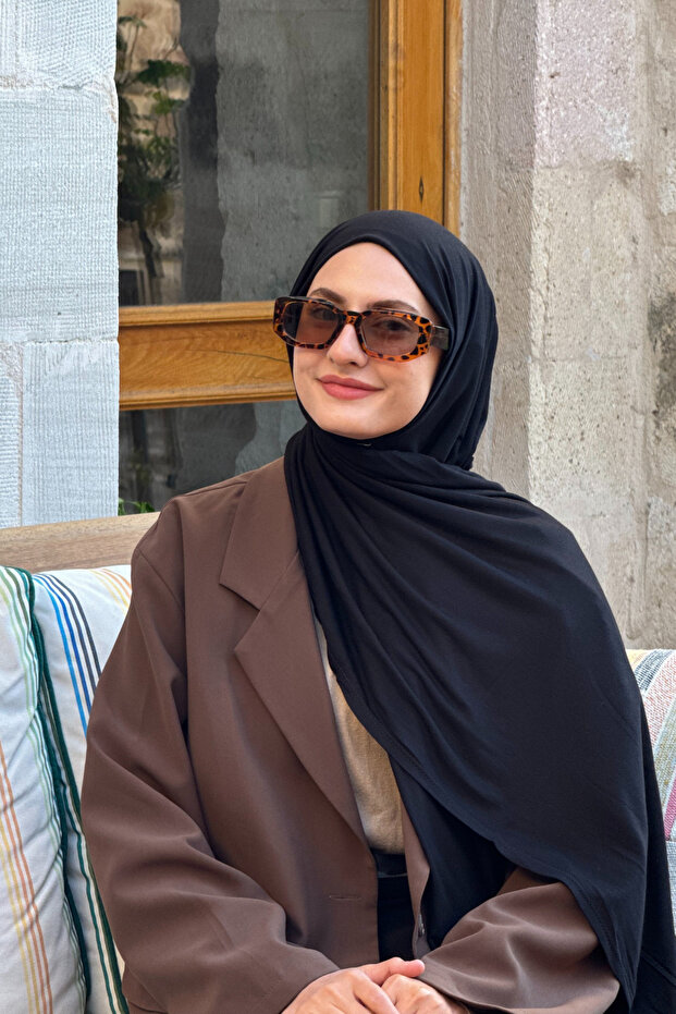 شال أسود من القطن الممشط - 1