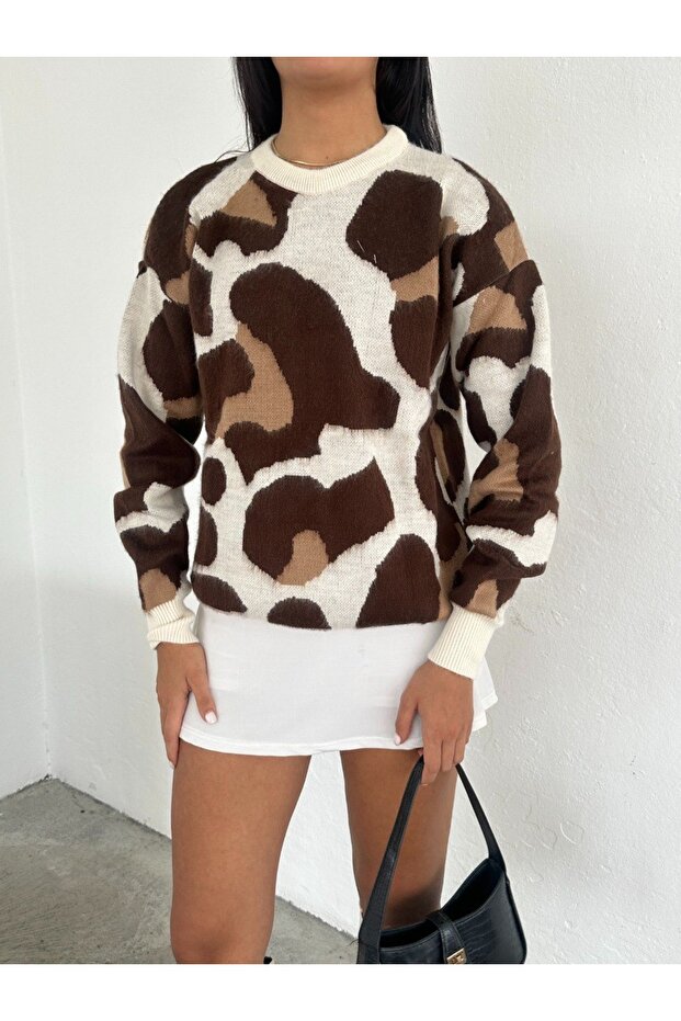 Women's Leopard Print Bearded Trend Knitwear Sweater