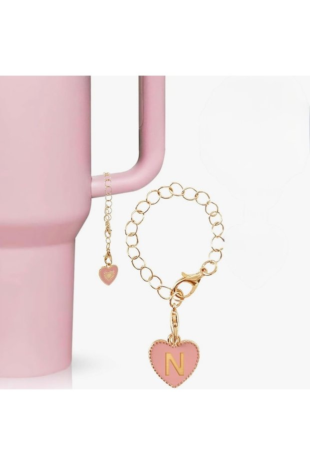 Letter N Heart Thermos Compatible Pink Charm Accessory Hanging Ornament