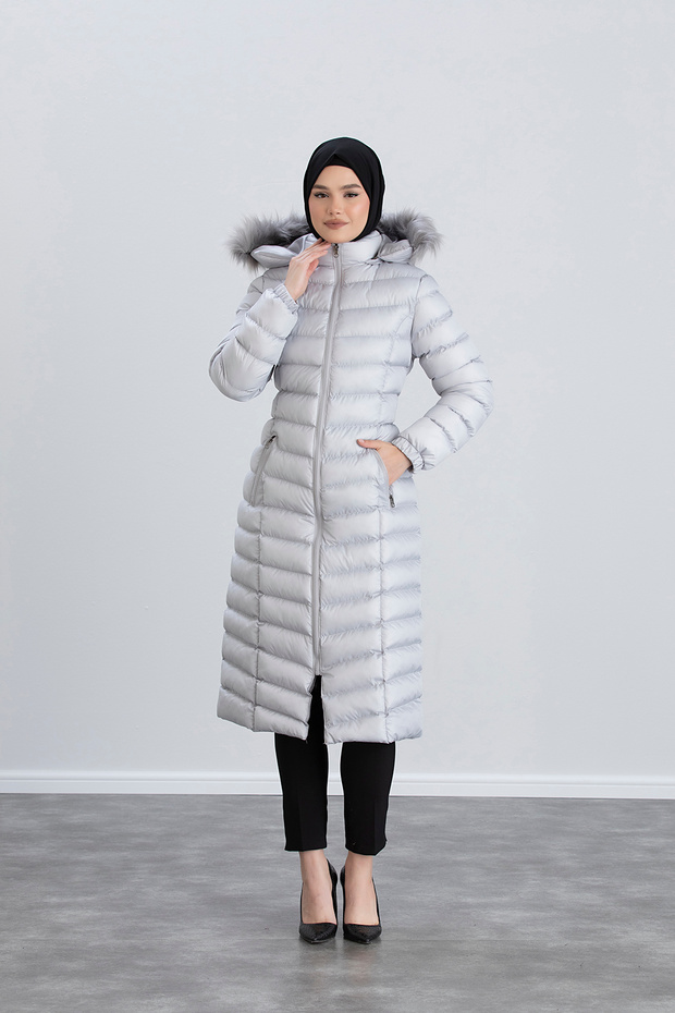 Women's Long Gray Puffer Coat