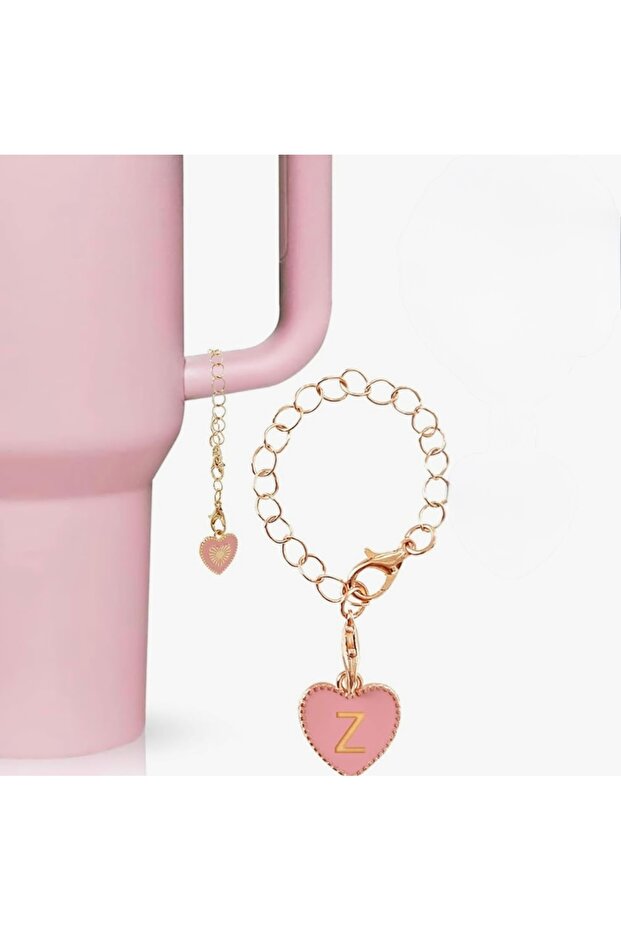 Letter Z Heart Thermos Compatible Pink Charm Accessory Hanging Ornament