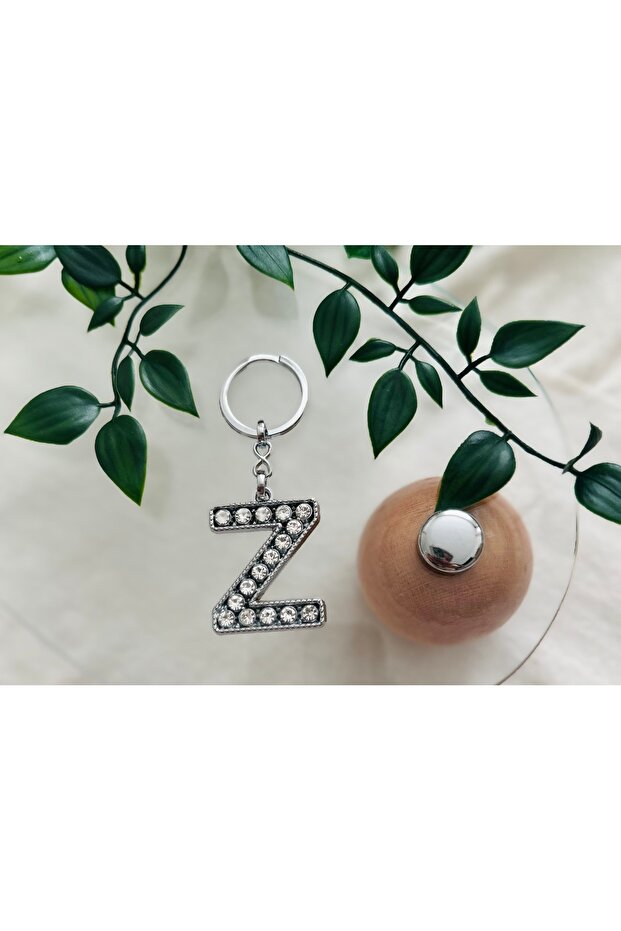 سلسلة مفاتيح حجرية فضية بحرف Z - 1