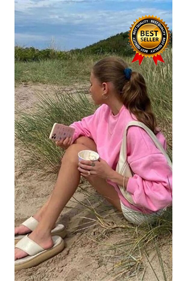 Pembe Bisiklet Yaka Basic Sweatshirt FM4477 - 1