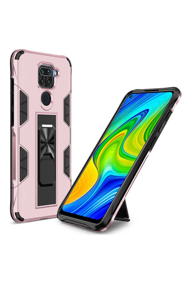 Redmi Note 9 Compatible Case with Foldable Stand Protective Volve Cover - Rose Gold - T14485