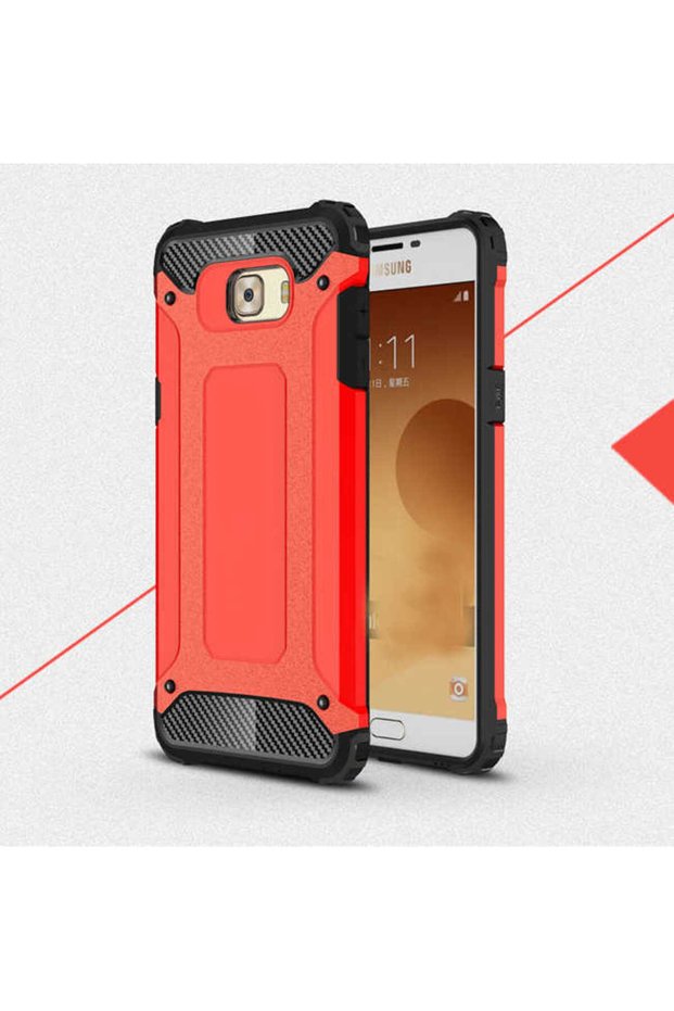 Galaxy C5 Compatible - Case Dual Layer Armor Tank Crash Military Cover - Red - T2440