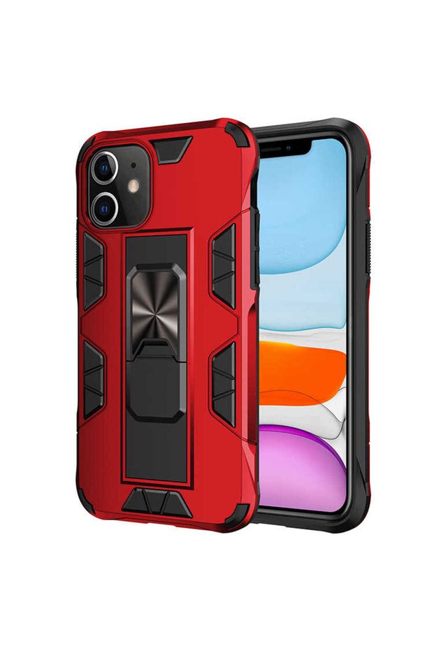 iPhone 11 Compatible Case Protective Volve Cover with Foldable Stand - Red - T14104