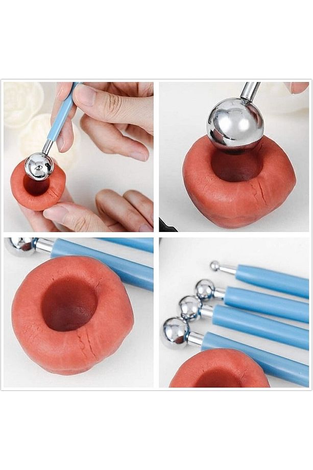 Çiçek Ütüsü, Top Ütü, 4lü Set, Top Uçlu Marzipan Set, Çiçek ve Kurabiye Şekil Verme, Modelleme Seti - 4