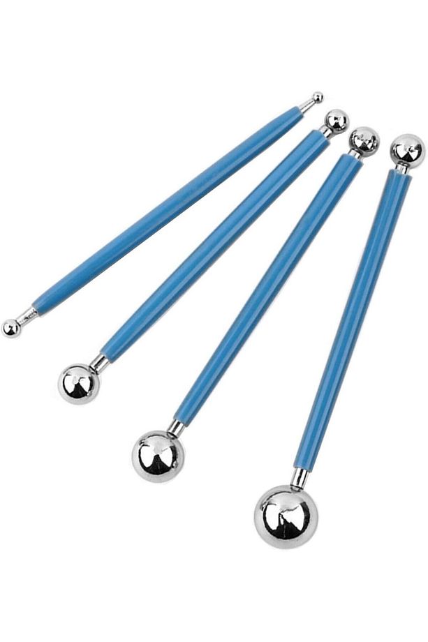 Çiçek Ütüsü, Top Ütü, 4lü Set, Top Uçlu Marzipan Set, Çiçek ve Kurabiye Şekil Verme, Modelleme Seti - 7