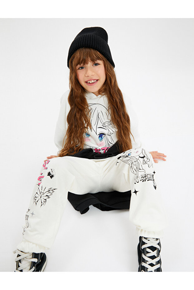 Japanese Printed Cotton Jogger Sweatpants - with Pockets and Elastic Waist