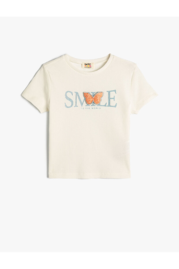 T-Shirt Glittering Short Sleeve Crew Neck Ribbed Cotton