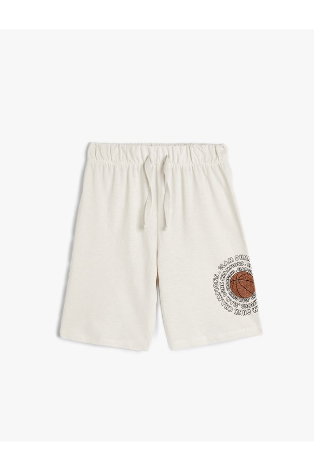 Basketball Printed Cotton Shorts with Tie Waist