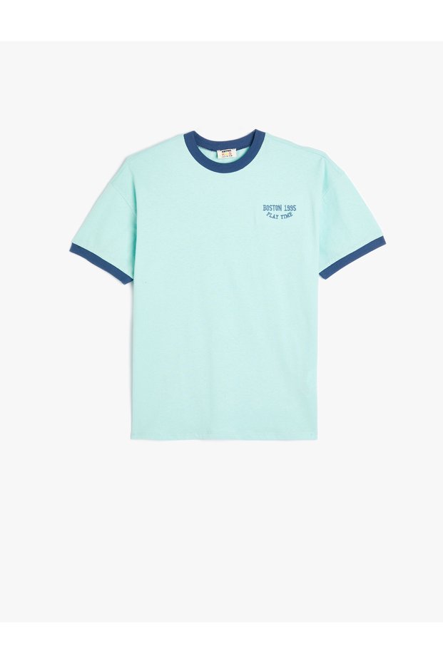 T-Shirt Embroidered Detailed Short Sleeve Crew Neck Cotton