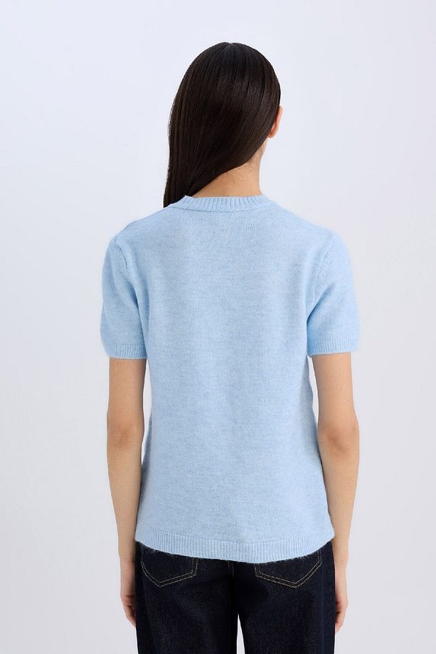 Regular Fit Bisiklet Yaka Basic Düz Triko Kısa Kollu Tişört  Kazak E3214AX24WN - 6
