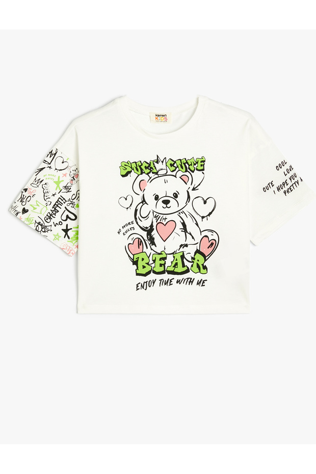 Crop T-Shirt Printed Short Sleeve Crew Neck Cotton