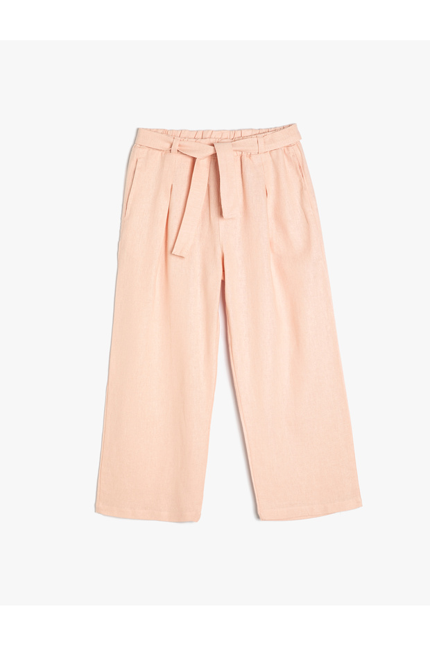 Linen Trousers Wide Leg Belt Detailed Elastic Waist
