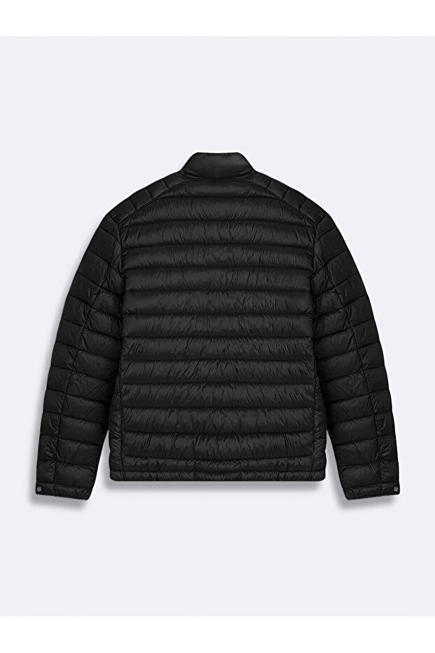 Düz Dik Yaka Siyah Mont - 2