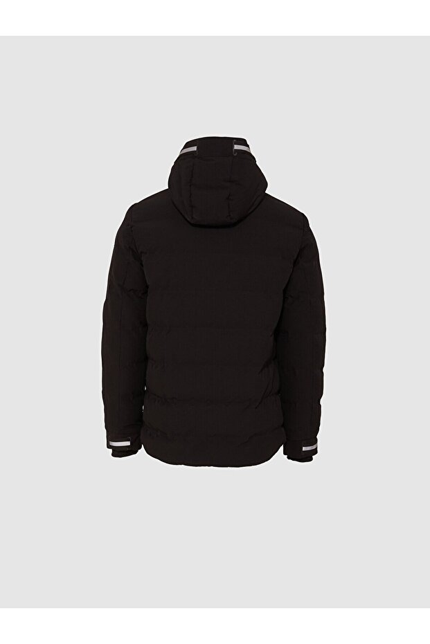 Kapüşonlu Fermuarlı Siyah Mont - 2