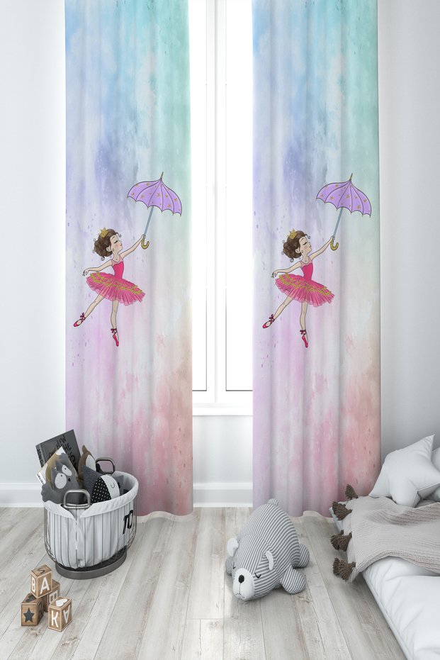 Mekta Home Baby and Children's Room 2-Wing Background Curtain with Umbrella Girl Pattern