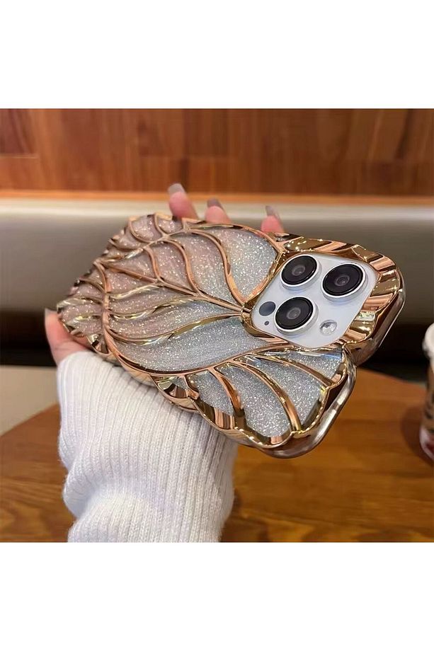 iPhone 13 Kılıf Simli Yaprak Desenli Leaf Kapak - 1