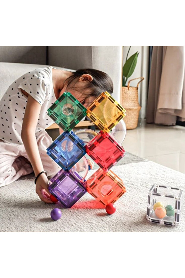 152 Parça Manyetik Yapı Blokları 2 Adet Tekerlekli & Araba Parçalı Magnetic Tiles - 5