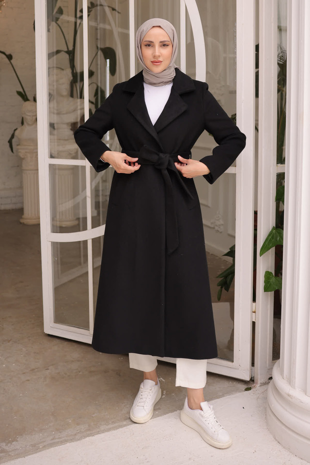 Black Double-breasted Collar Lined Coat