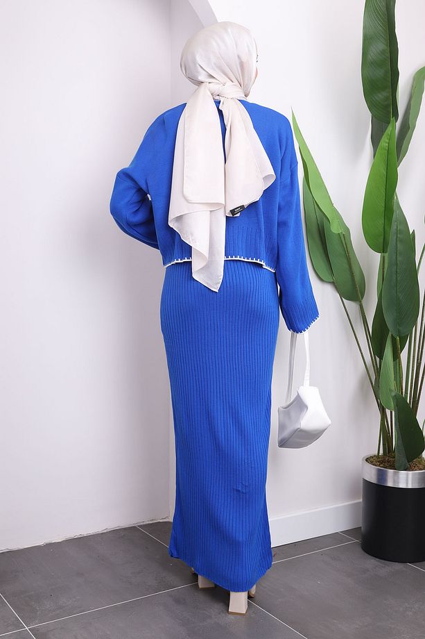 Saks Mavi Triko Crop Elbiseli Ikili Takım - 4