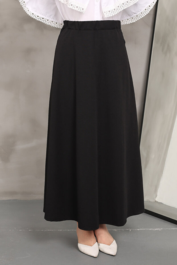 Black Long Scuba Flared Skirt