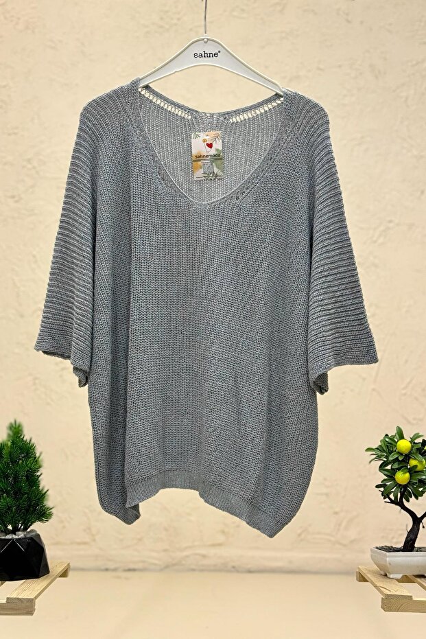 V-Neck Thessaloniki Knit Mercerized Loose Oversize Blouse