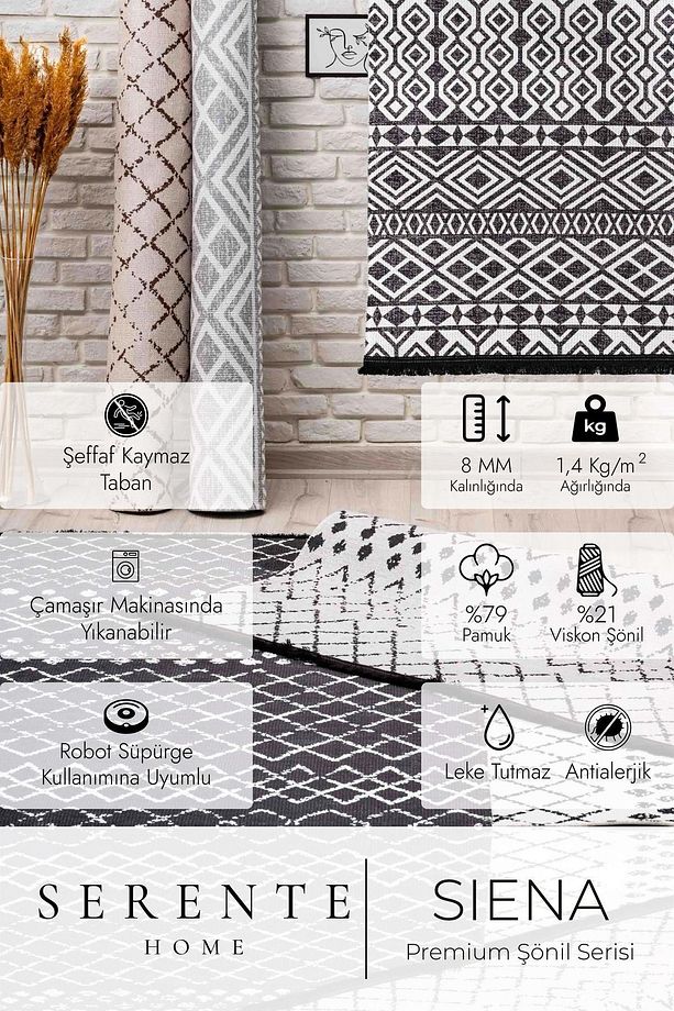 Retro Desenli Yıkanabilir Kaymaz Taban Kahverengi Şönil Mutfak Halısı 4070 - 9