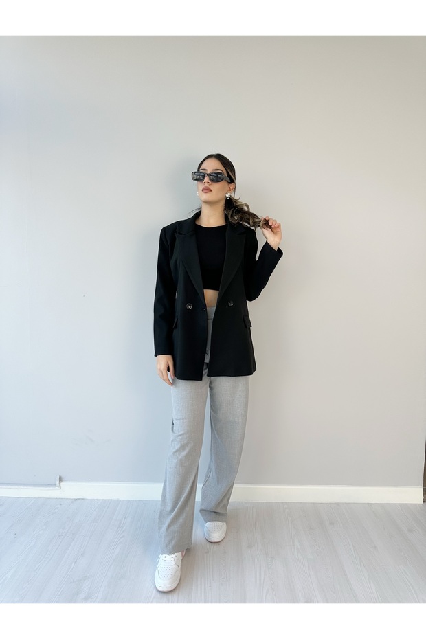 Kadın siyah blazer ceket - 1