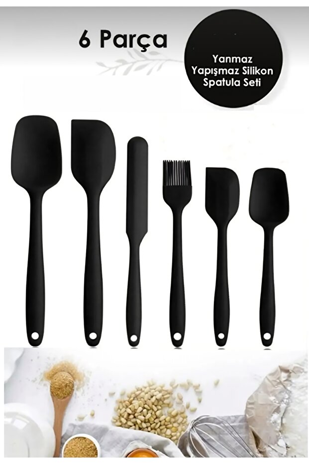 Heat Resistant Fireproof Nonstick Silicone Spatula Set 6 Pieces Black