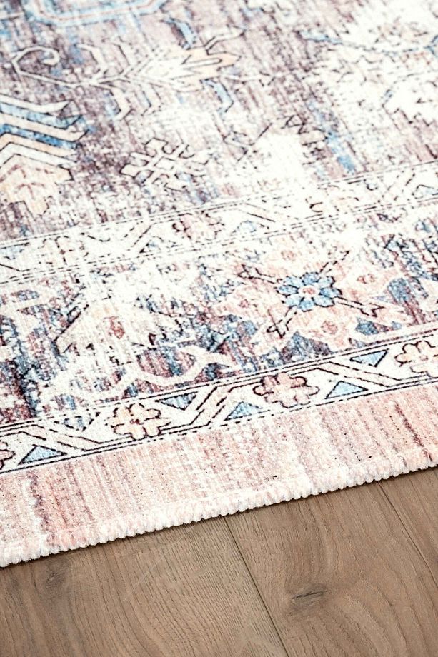 Retro Desenli Yıkanabilir Kaymaz Taban Krem Şönil Mutfak Halısı 4063 - 4